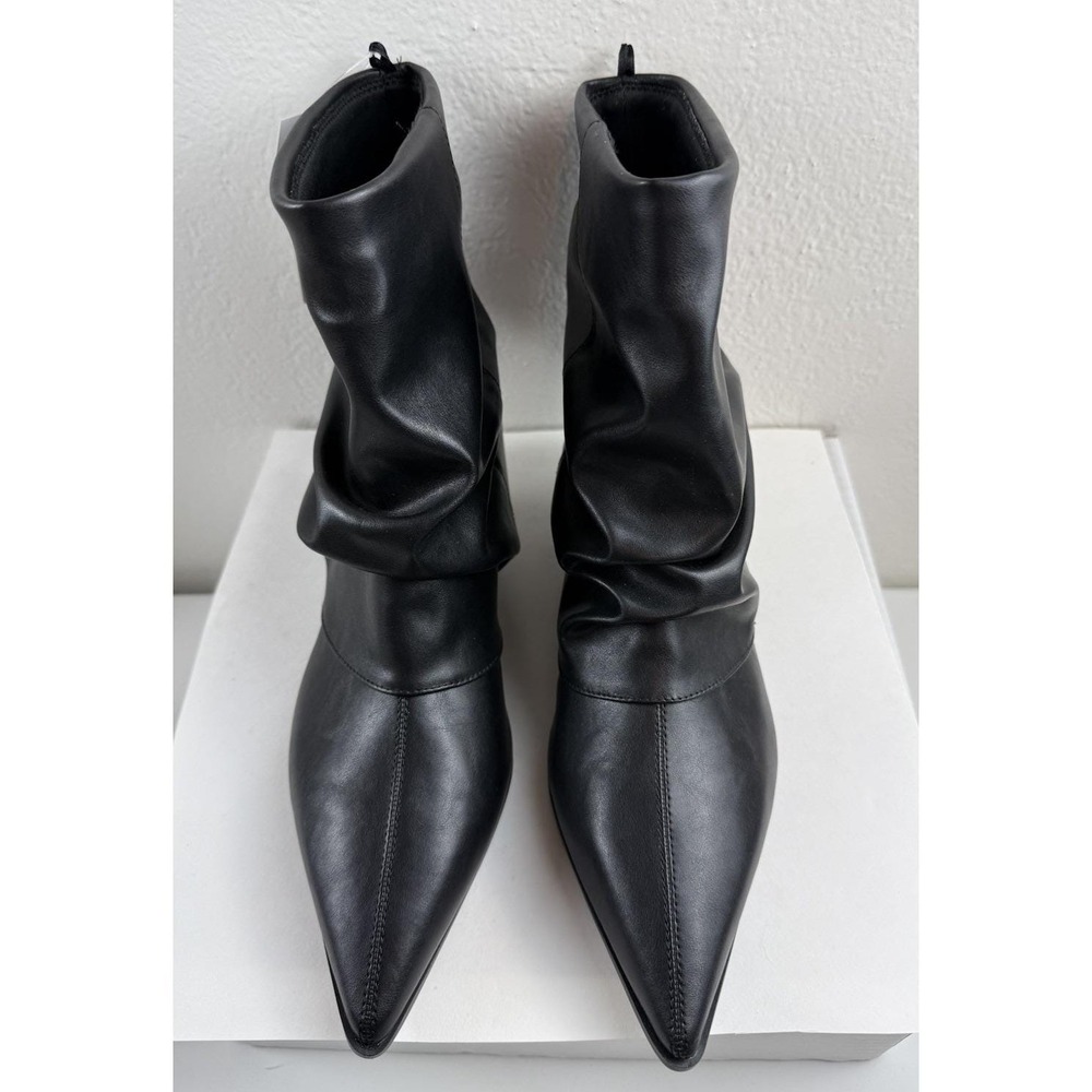 Time And Tru Black Scrunch Fold Over Pointed Toe Kitten Heel Boots Womens Sz 9 - Picture 3 of 9